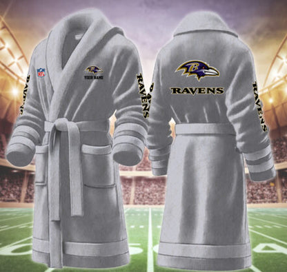 [SPECIAL OFFER] NEW CUSTOMIZED NFL28 BTR BALTIMORE RAVENS MULTICOLOR FLEECE BATHROBE