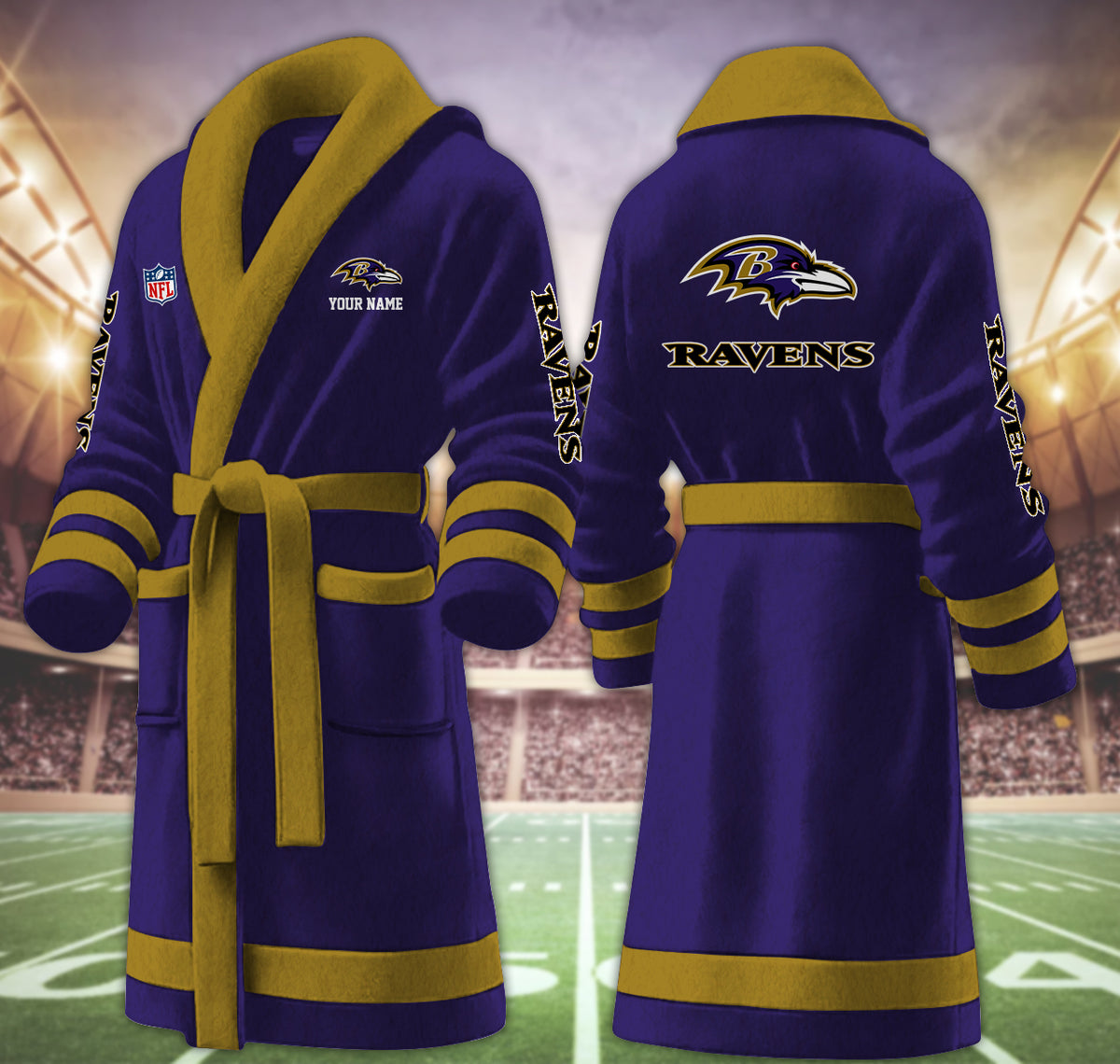 [SPECIAL OFFER] NEW CUSTOMIZED NFL28 BTR BALTIMORE RAVENS MULTICOLOR FLEECE BATHROBE