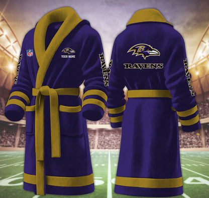 [SPECIAL OFFER] NEW CUSTOMIZED NFL28 BTR BALTIMORE RAVENS MULTICOLOR FLEECE BATHROBE