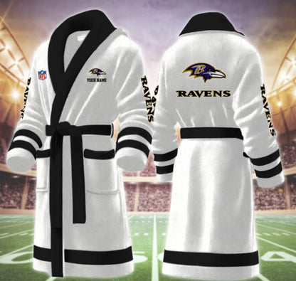 [SPECIAL OFFER] NEW CUSTOMIZED NFL28 BTR BALTIMORE RAVENS MULTICOLOR FLEECE BATHROBE