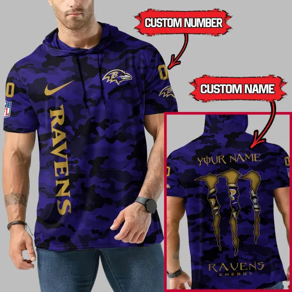 [HOT DEAL] NEW CUSTOMIZED NFL28 BTR BALTIMORE RAVENS SHORT SLEEVE HOODIE