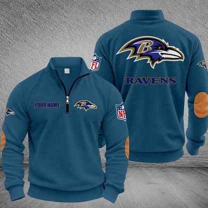 [SPECIAL OFFER] NEW CUSTOMIZED NFL28 BTR BALTIMORE RAVENS MULTICOLOR STRIPED QUATER ZIP SWEATSHIRT