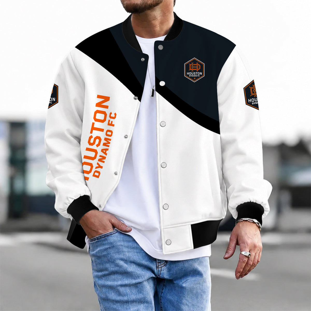 [FAN EXCLUSIVE] NEW CUSTOMIZED MLS28 HDF HOUSTON DYNAMO FC BASEBALL JACKET & SATIN VARSITY JACKET