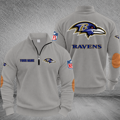 [SPECIAL OFFER] NEW CUSTOMIZED NFL28 BTR BALTIMORE RAVENS MULTICOLOR STRIPED QUATER ZIP SWEATSHIRT