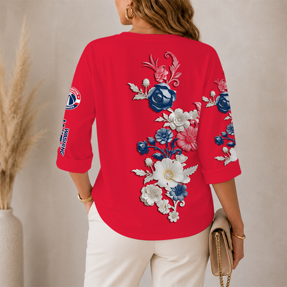LIMITED EDITION - NEW CUSTOMIZED NBA28 WWI WASHINGTON WIZARDS WOMEN'S V-NECK LONG SLEEVE SHIRT