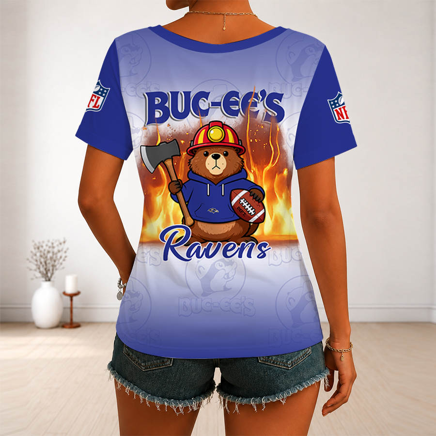 [SPECIAL OFFER] NEW CUSTOMIZED NFL28 BTR BALTIMORE RAVENS BUC-EE'S V-NECK FEMALE SHIRT