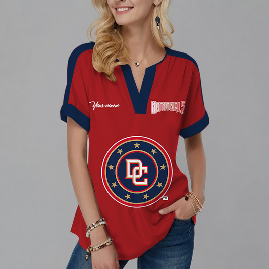 [FLASH SALE] NEW CUSTOMIZED MLB28 WNS WASHINGTON NATIONALS V-NECK FEMALE SHIRT