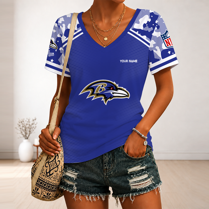[SPECIAL OFFER] NEW CUSTOMIZED NFL28 BTR BALTIMORE RAVENS V-NECK FEMALE SHIRT