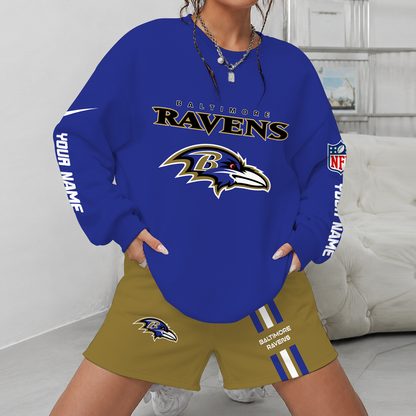 [SPECIAL OFFER] NEW CUSTOMIZED NFL28 BTR BALTIMORE RAVENS UNISEX SWEATSHIRT & SHORTS SET