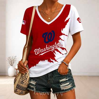 [FLASH SALE] NEW CUSTOMIZED MLB28 WNS WASHINGTON NATIONALS V-NECK FEMALE SHIRT