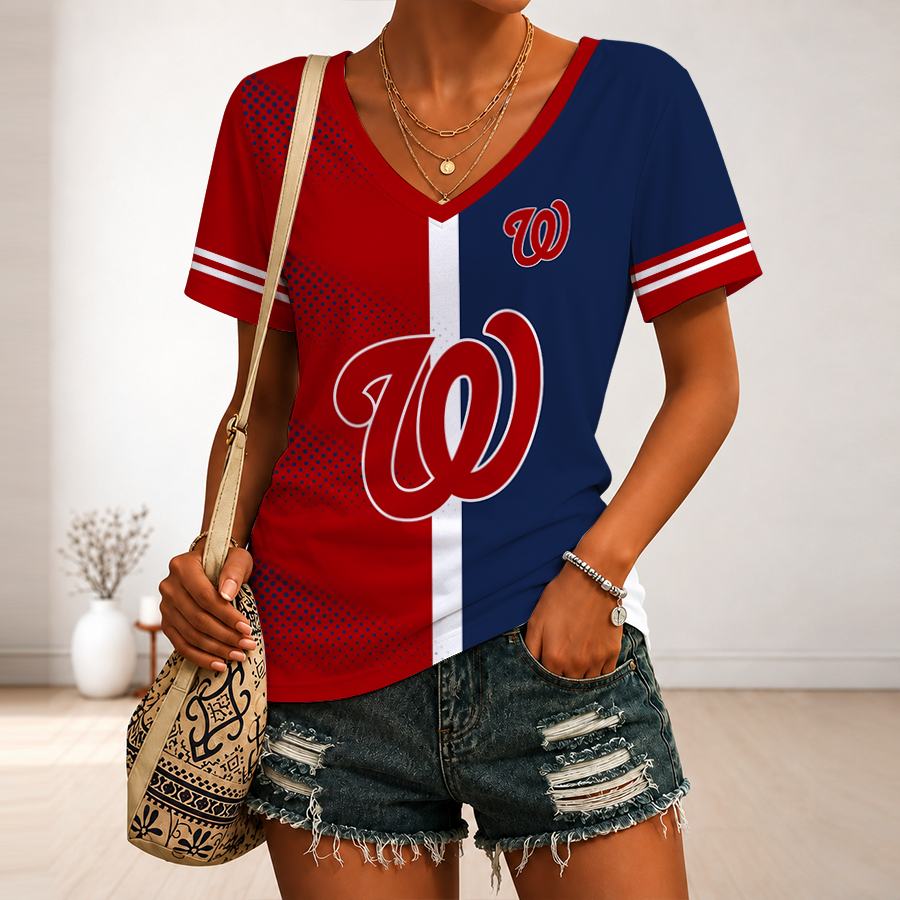 [FLASH SALE] NEW CUSTOMIZED MLB28 WNS WASHINGTON NATIONALS V-NECK FEMALE SHIRT