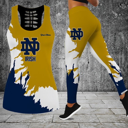 [FAN FAVORITE] NEW CUSTOMIZED NCAA FBS28 NFI NOTRE DAME FIGHTING IRISH HOLLOW TANK TOP & LEGGINGS SET
