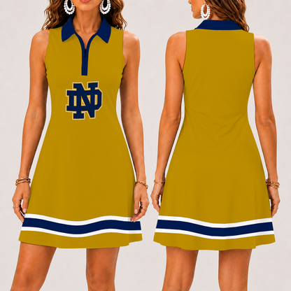 [FAN FAVORITE] NEW CUSTOMIZED NCAA FBS28 NFI NOTRE DAME FIGHTING IRISH WOMEN'S ZIP SLEEVELESS POLO DRESS