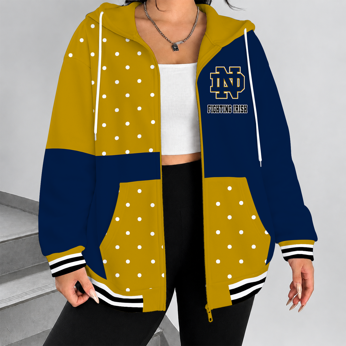 [FAN FAVORITE] NEW CUSTOMIZED NCAA FBS28 NFI NOTRE DAME FIGHTING IRISH ZIP HOODIE