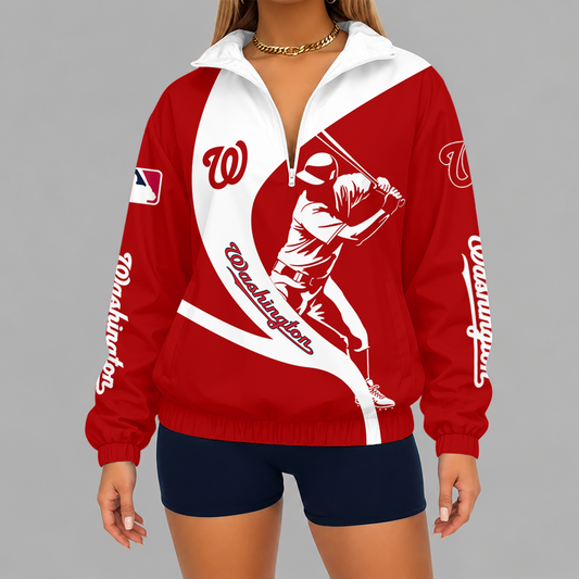[FLASH SALE] NEW CUSTOMIZED MLB28 WNS WASHINGTON NATIONALS V-NECK ZIPPER SWEATSHIRT JACKET