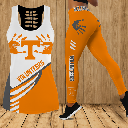 [FAN FAVORITE] NEW CUSTOMIZED NCAA MAM28 TNV TENNESSEE VOLUNTEERS STRAPPY HOLLOW TANK TOP & LEGGINGS SET