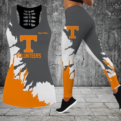 [FAN FAVORITE] NEW CUSTOMIZED NCAA MAM28 TNV TENNESSEE VOLUNTEERS STRAPPY HOLLOW TANK TOP & LEGGINGS SET