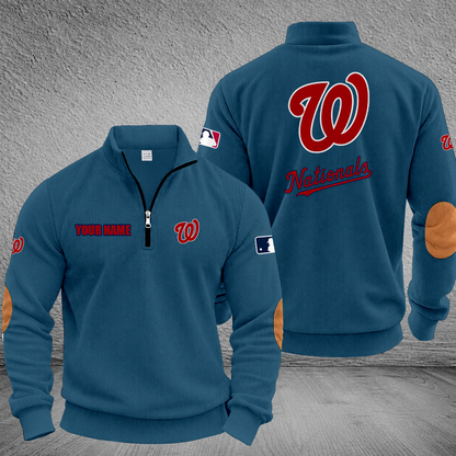 [FLASH SALE] NEW CUSTOMIZED MLB28 WNS WASHINGTON NATIONALS MULTICOLOR STRIPED QUATER ZIP SWEATSHIRT