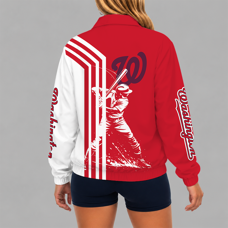 LIMITED EDITION - NEW CUSTOMIZED MLB28 WNS WASHINGTON NATIONALS V-NECK ZIPPER SWEATSHIRT JACKET