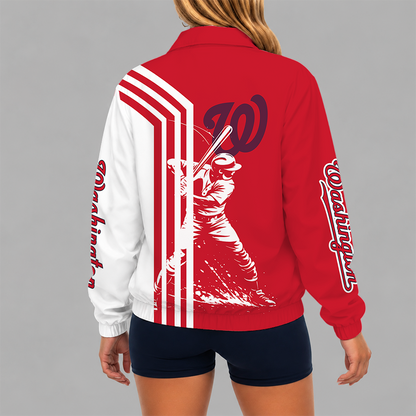 LIMITED EDITION - NEW CUSTOMIZED MLB28 WNS WASHINGTON NATIONALS V-NECK ZIPPER SWEATSHIRT JACKET