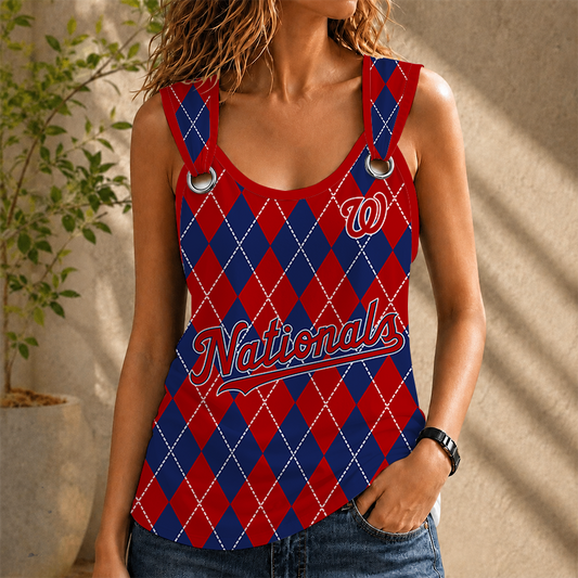 [FLASH SALE] NEW CUSTOMIZED MLB28 WNS WASHINGTON NATIONALS O-RING SHOULDER TANK TOP