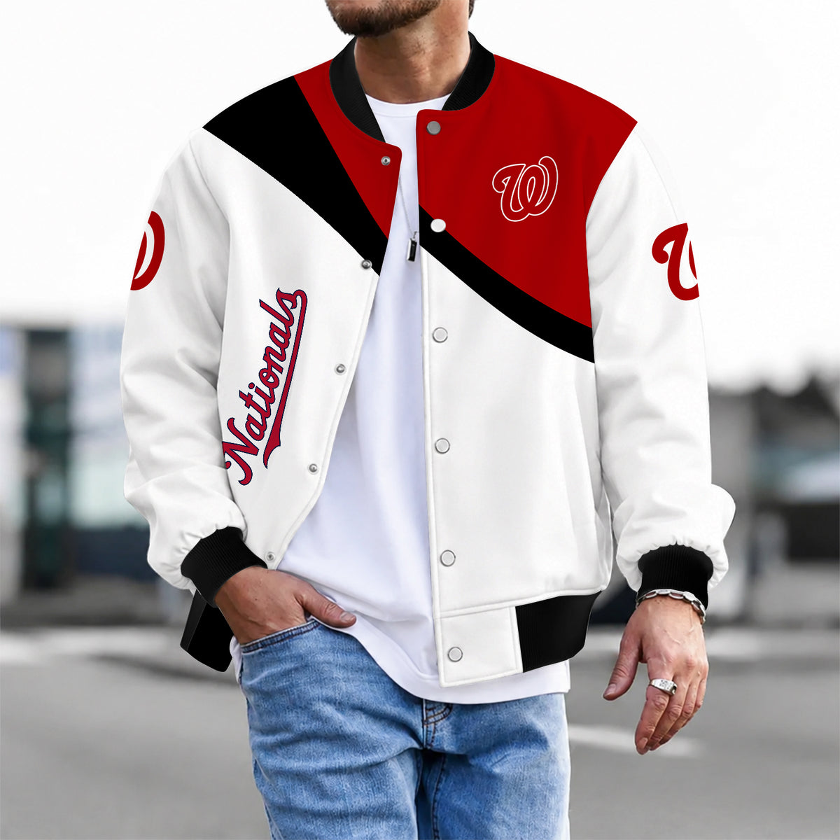 [FLASH SALE] NEW CUSTOMIZED MLB28 WNS WASHINGTON NATIONALS SATIN VARSITY & BASEBALL JACKET