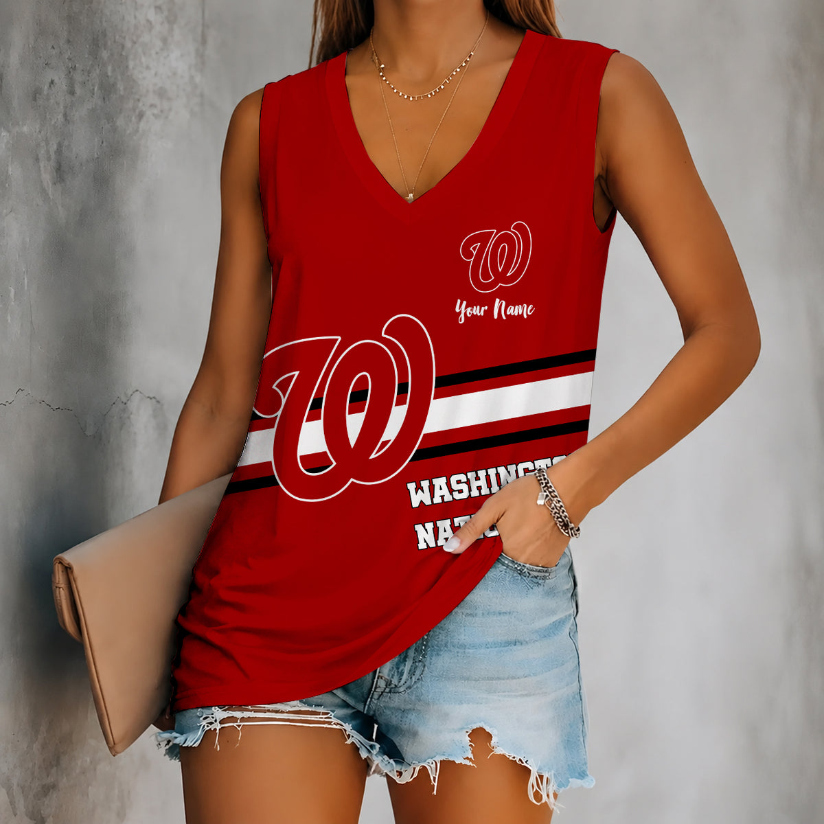 [FLASH SALE] NEW CUSTOMIZED MLB28 WNS WASHINGTON NATIONALS WOMEN'S V-NECK TANK TOP