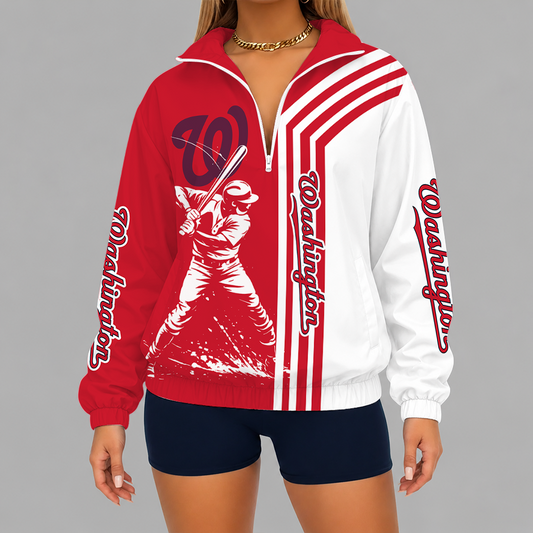 [FLASH SALE] NEW CUSTOMIZED MLB28 WNS WASHINGTON NATIONALS V-NECK ZIPPER SWEATSHIRT JACKET