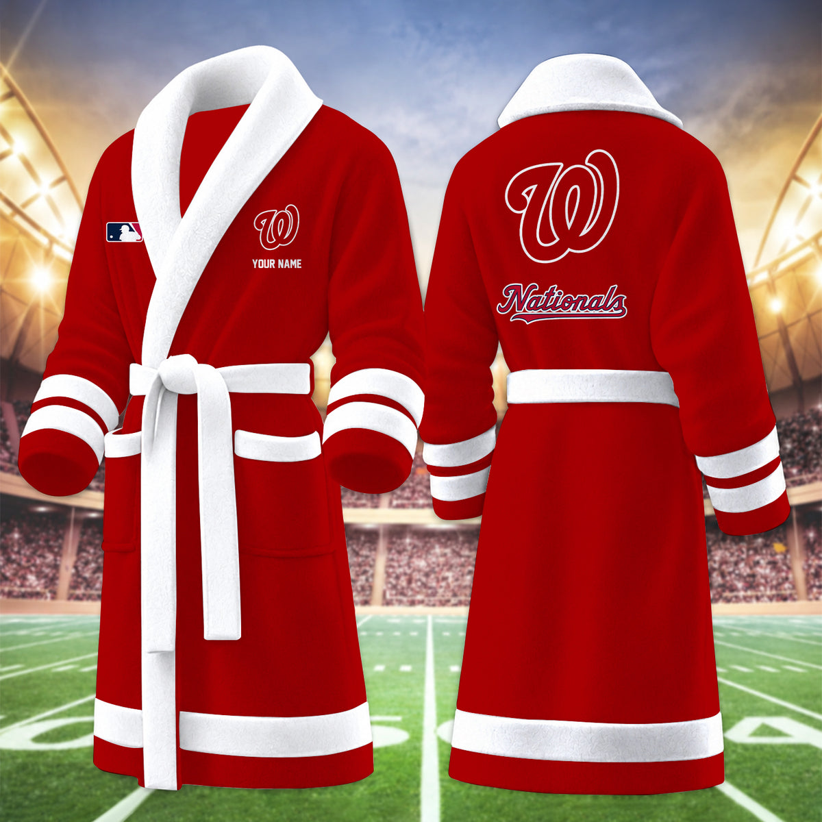 [FLASH SALE] NEW CUSTOMIZED MLB28 WNS WASHINGTON NATIONALS MULTICOLOR FLEECE BATHROBE