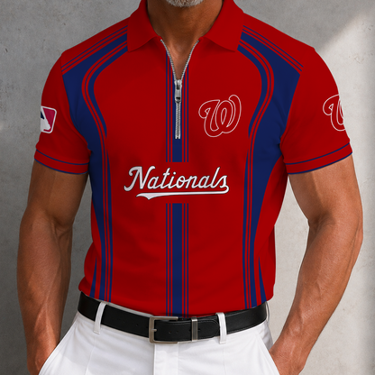[FLASH SALE] NEW CUSTOMIZED MLB28 WNS WASHINGTON NATIONALS ZIP POLO SHIRT