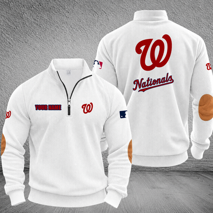 [FLASH SALE] NEW CUSTOMIZED MLB28 WNS WASHINGTON NATIONALS MULTICOLOR STRIPED QUATER ZIP SWEATSHIRT