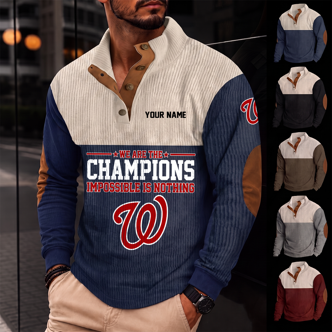 [FLASH SALE] NEW CUSTOMIZED MLB28 WNS WASHINGTON NATIONALS BUTTON SWEATSHIRTS STAND COLLAR