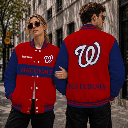[FLASH SALE] NEW CUSTOMIZED MLB28 WNS WASHINGTON NATIONALS SATIN VARSITY & BASEBALL JACKET