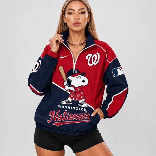 [FLASH SALE] NEW CUSTOMIZED MLB28 WNS WASHINGTON NATIONALS V-NECK ZIPPER SWEATSHIRT JACKET