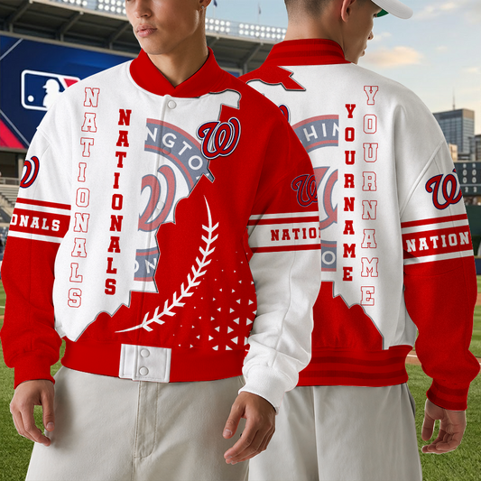 [FLASH SALE] NEW CUSTOMIZED MLB28 WNS WASHINGTON NATIONALS SATIN VARSITY & BASEBALL JACKET
