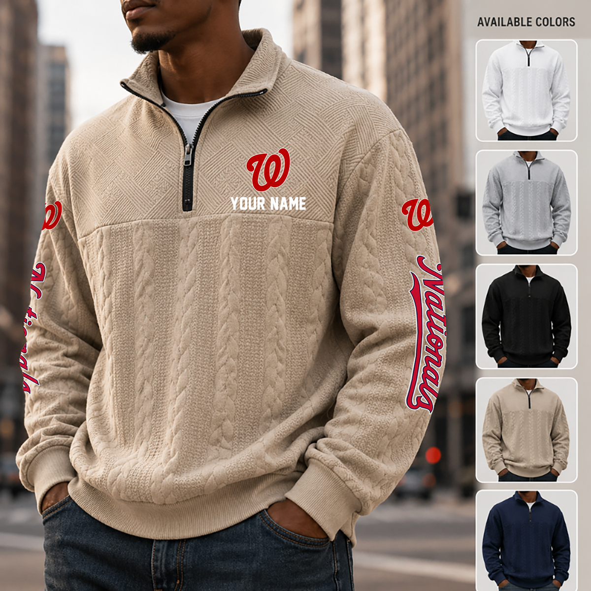 [FLASH SALE] NEW CUSTOMIZED MLB28 WNS WASHINGTON NATIONALS MULTICOLOR QUARTER-ZIP SWEATSHIRT