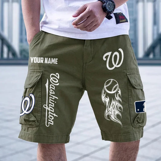 [FLASH SALE] NEW CUSTOMIZED MLB28 WNS WASHINGTON NATIONALS MEN'S CARGO SHORTS