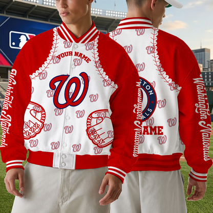 [FLASH SALE] NEW CUSTOMIZED MLB28 WNS WASHINGTON NATIONALS SATIN VARSITY & BASEBALL JACKET