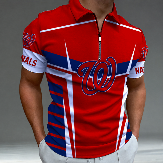 [FLASH SALE] NEW CUSTOMIZED MLB28 WNS WASHINGTON NATIONALS ZIP POLO SHIRT