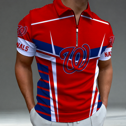 [FLASH SALE] NEW CUSTOMIZED MLB28 WNS WASHINGTON NATIONALS ZIP POLO SHIRT