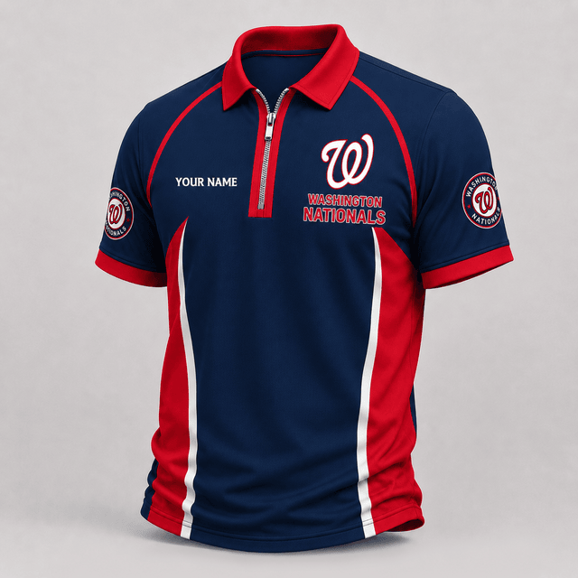 [FLASH SALE] NEW CUSTOMIZED MLB28 WNS WASHINGTON NATIONALS ZIP POLO SHIRT