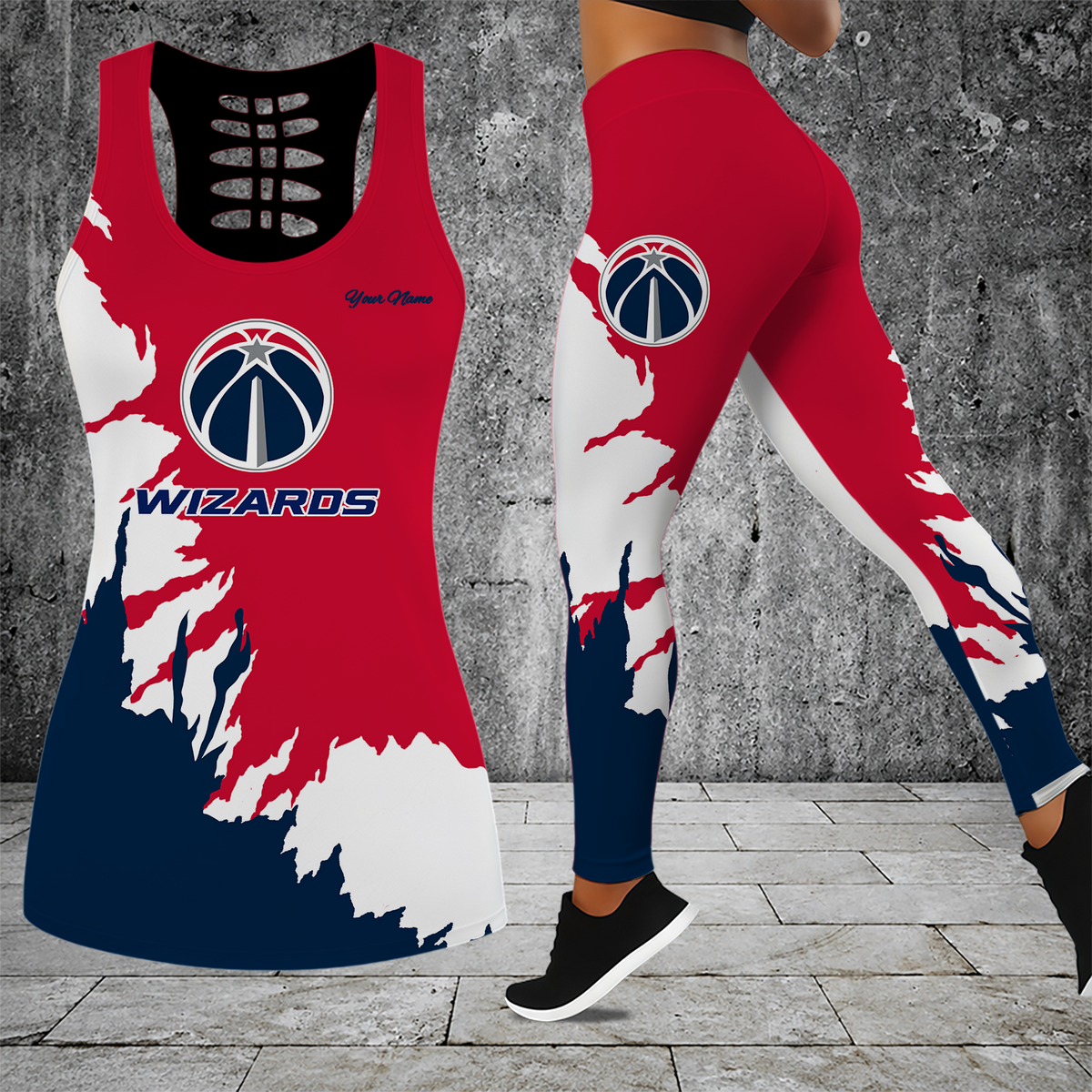 [HOT DEAL] NEW CUSTOMIZED NBA28 WWI WASHINGTON WIZARDS HOLLOW TANK TOP & LEGGINGS SET