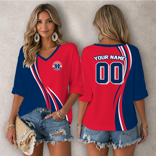 [HOT DEAL] NEW CUSTOMIZED NBA28 WWI WASHINGTON WIZARDS WOMEN'S HEART V-NECK LONG SLEEVE SHIRT