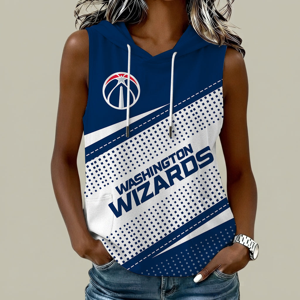 [HOT DEAL] NEW CUSTOMIZED NBA28 WWI WASHINGTON WIZARDS  WOMEN'S SLEEVELESS HOODED POCKET TANK TOP