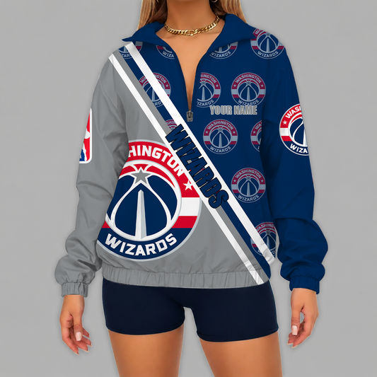 [HOT DEAL] NEW CUSTOMIZED NBA28 WWI WASHINGTON WIZARDS V-NECK ZIPPER SWEATSHIRT JACKET