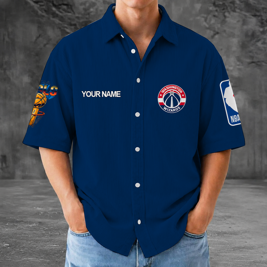 [HOT DEAL] NEW CUSTOMIZED NBA28 WWI WASHINGTON WIZARDS SEERSUCKER BUTTON SHIRT