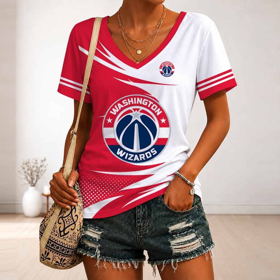 LIMITED EDITION - NEW CUSTOMIZED NBA28 WWI WASHINGTON WIZARDS V-NECK FEMALE SHIRT