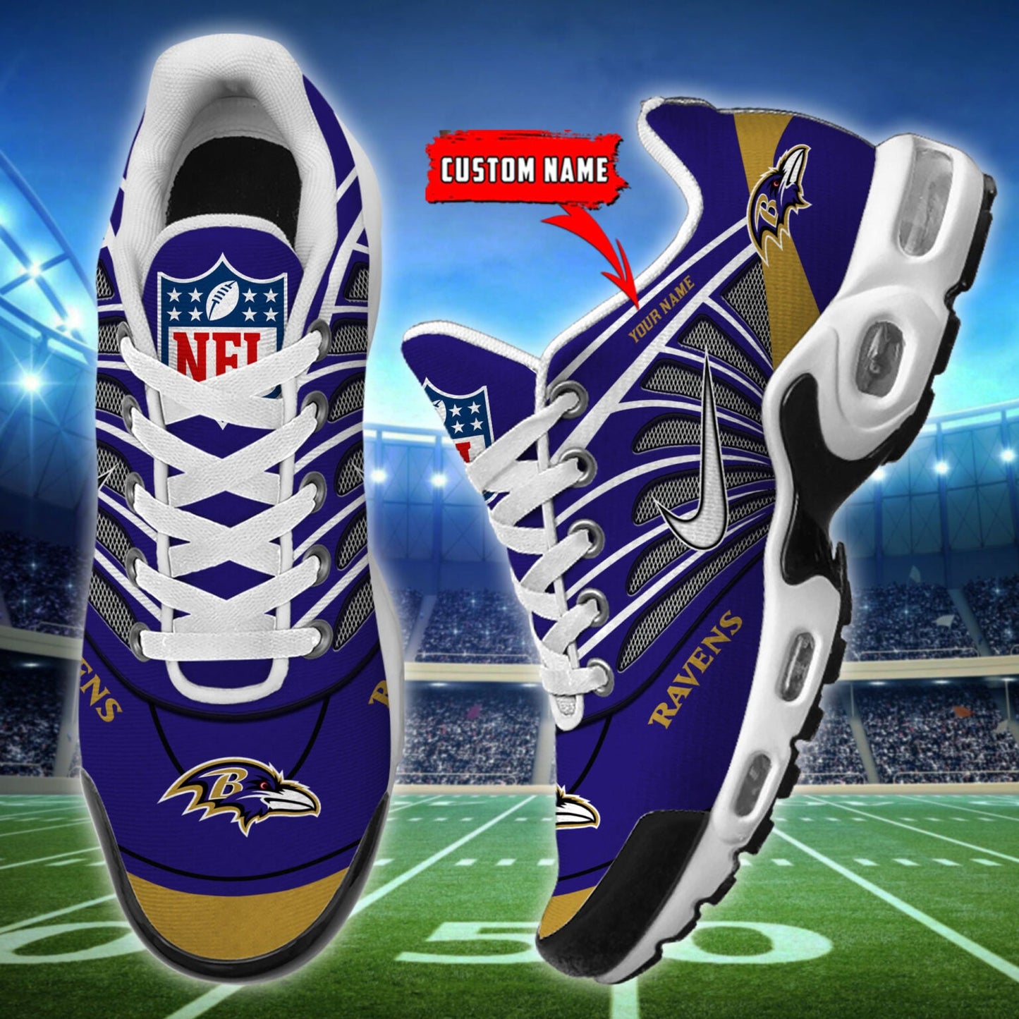 [SPECIAL OFFER] NEW CUSTOMIZED NFL28 BTR BALTIMORE RAVENS AIR MAX PLUS SNEAKERS