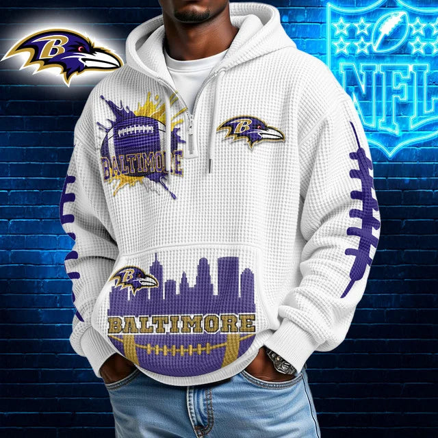 [SPECIAL OFFER] NEW CUSTOMIZED NFL28 BTR BALTIMORE RAVENS WAFFLE FULL ZIP HOODIE