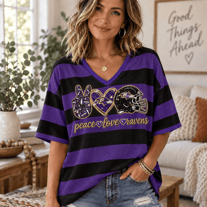 [SPECIAL OFFER] NEW CUSTOMIZED NFL28 BTR BALTIMORE RAVENS WOMEN'S HEART V-NECK LONG SLEEVE SHIRT